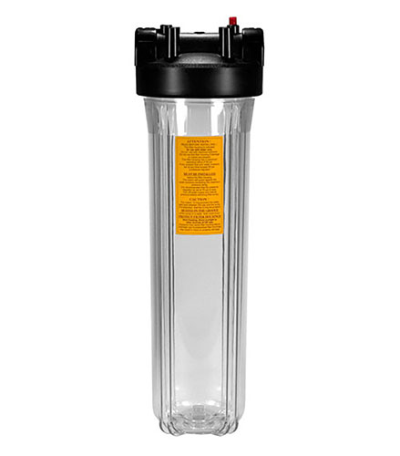 Filter Housing, Clear, for 20” Water Filter, 3/4 inch NPT ports.