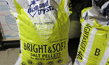 Bags of water softener salt.